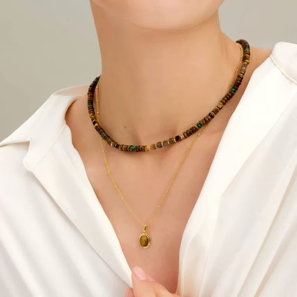 Xuan Yun Tiger Eye Malachite Year-Round Fortune Guardian Necklace